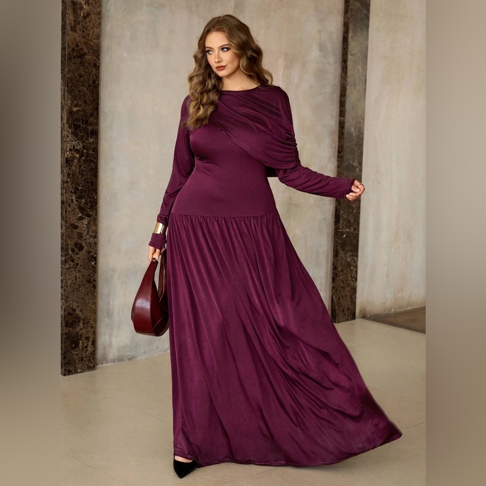 Elegant Burgundy Long Sleeve Dress